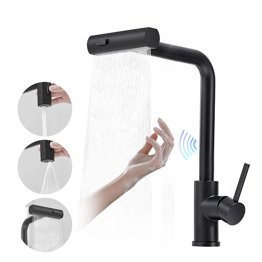 Touch Sense Kitchen Faucet 3 Mode Black Waterfall