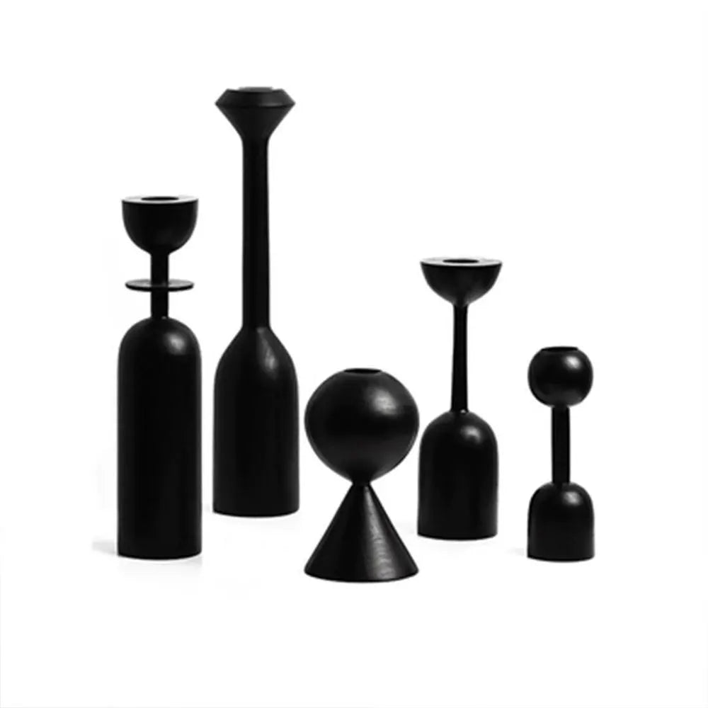 Black Wooden Minimalist Candle Holder