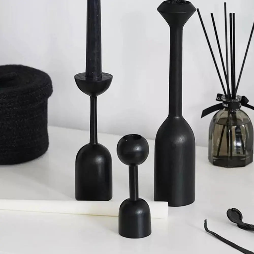 Black Wooden Minimalist Candle Holder