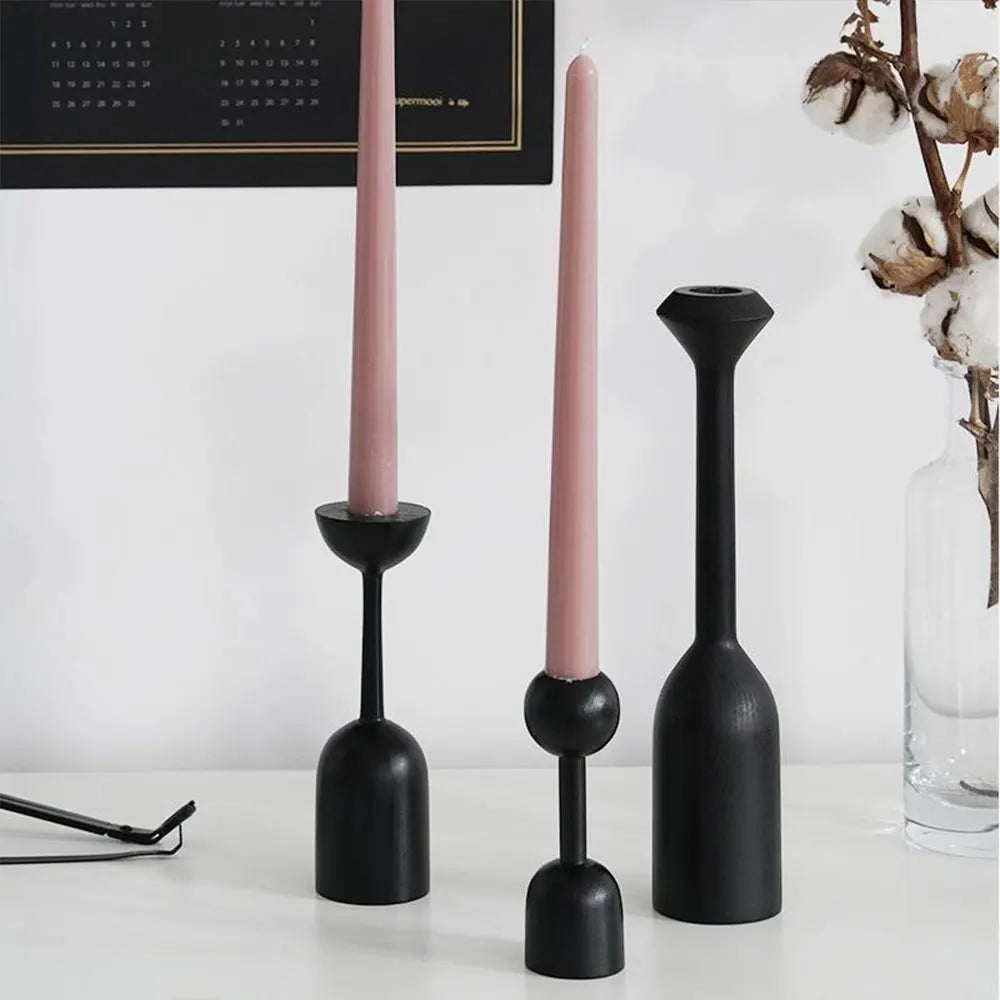 Black Wooden Minimalist Candle Holder