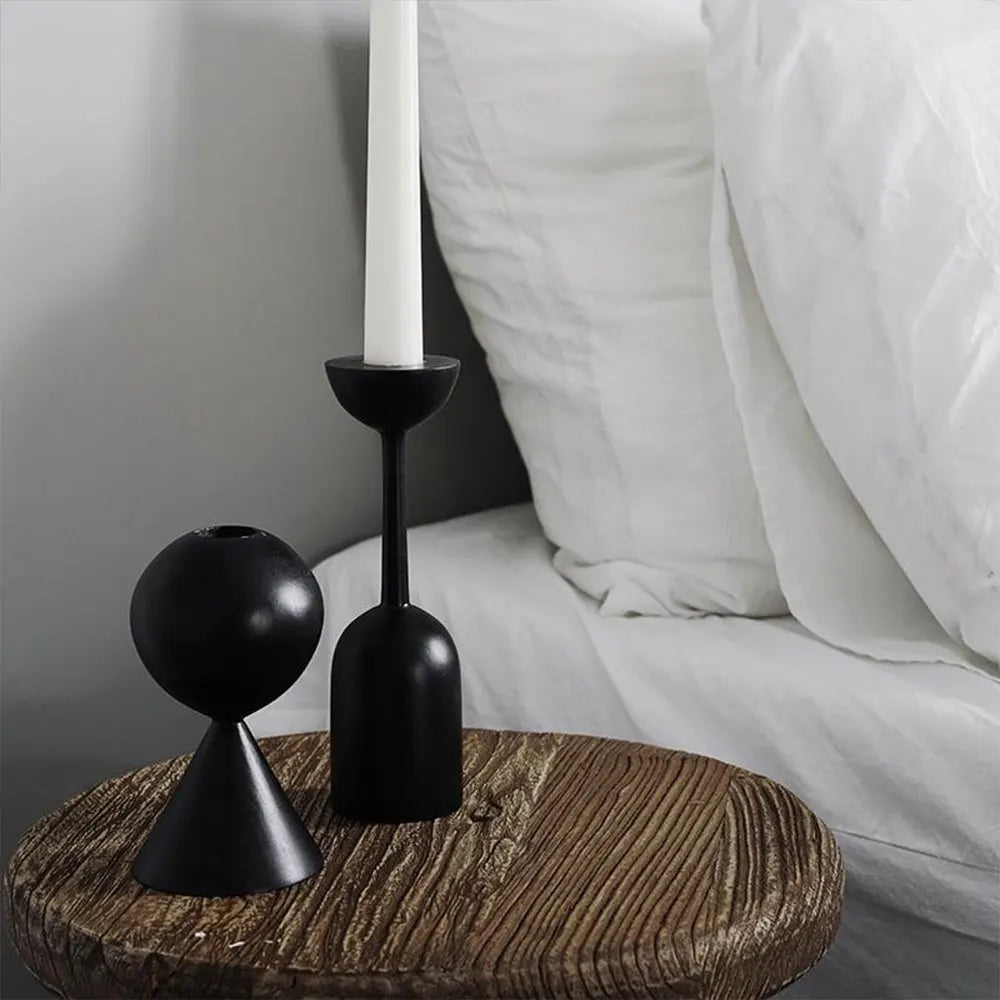 Black Wooden Minimalist Candle Holder