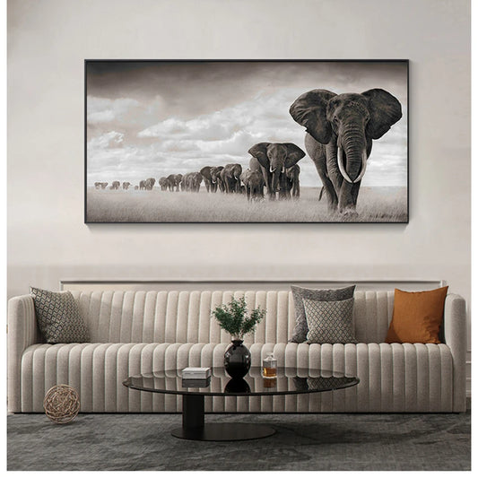 Black Africa Elephants Canvas Painting