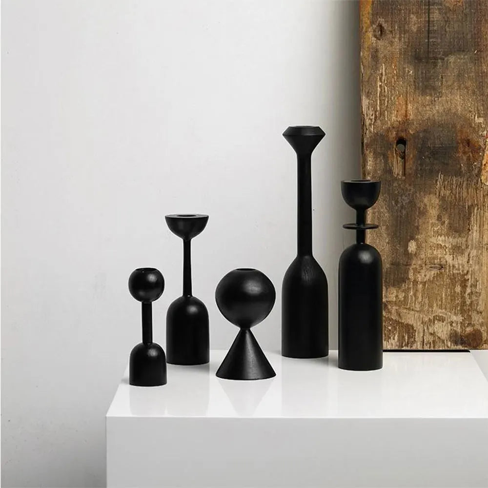 Black Wooden Minimalist Candle Holder