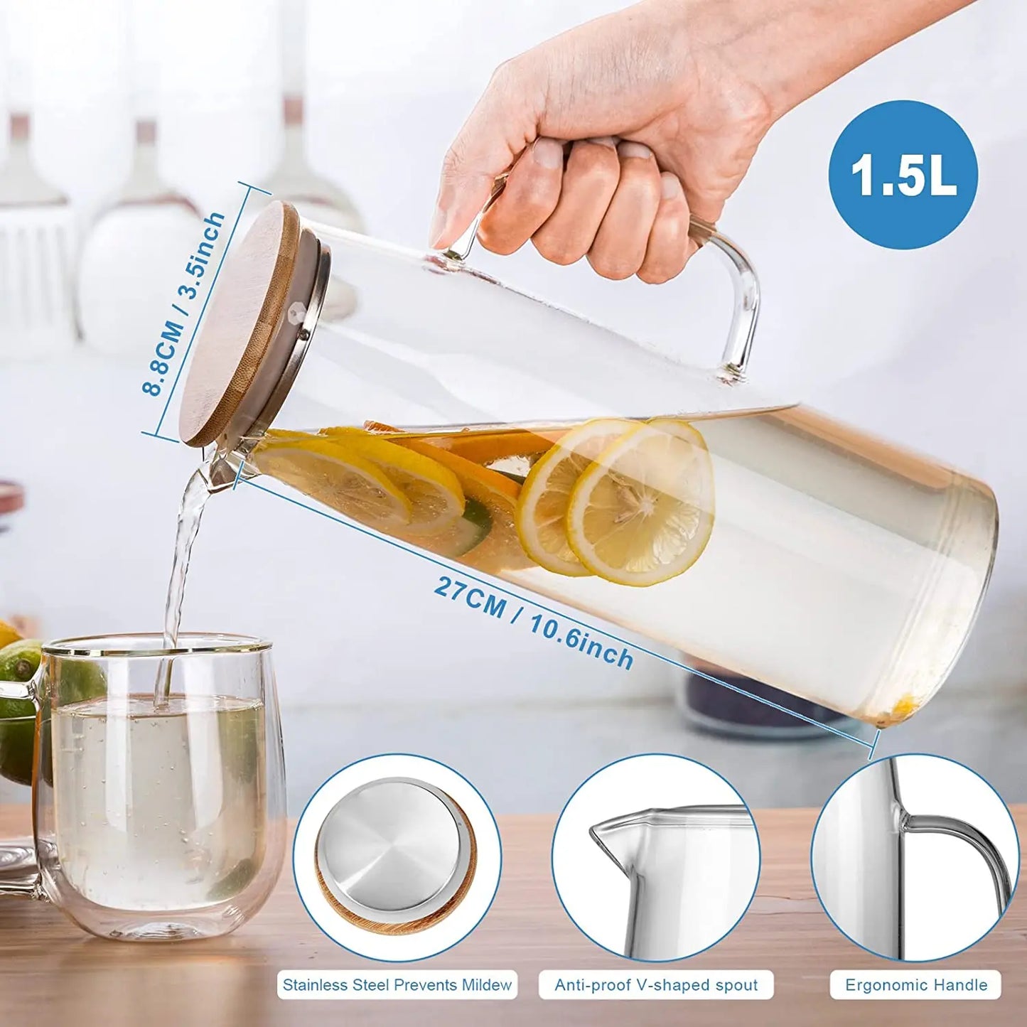 1.5L Glass Water Pitcher