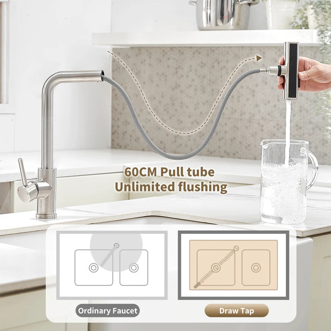 Touch Sense Kitchen Faucet 3 Mode Black Waterfall