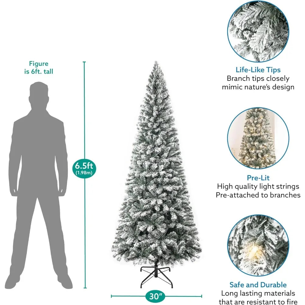 6.5ft Frosted Prelit Slim Artificial Christmas Tree