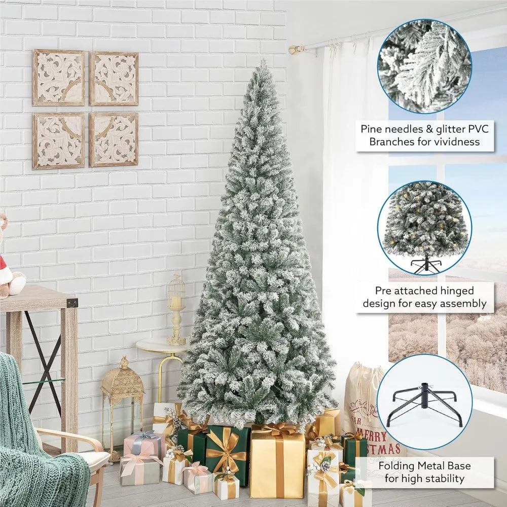 6.5ft Frosted Prelit Slim Artificial Christmas Tree