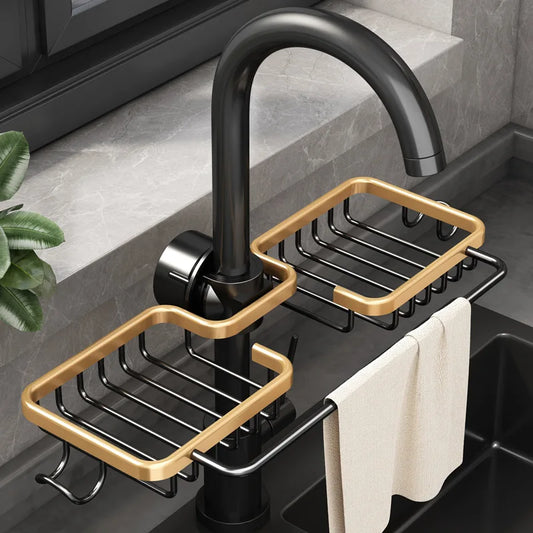 Kitchen Space Aluminum Sink Drain Rack Sponge