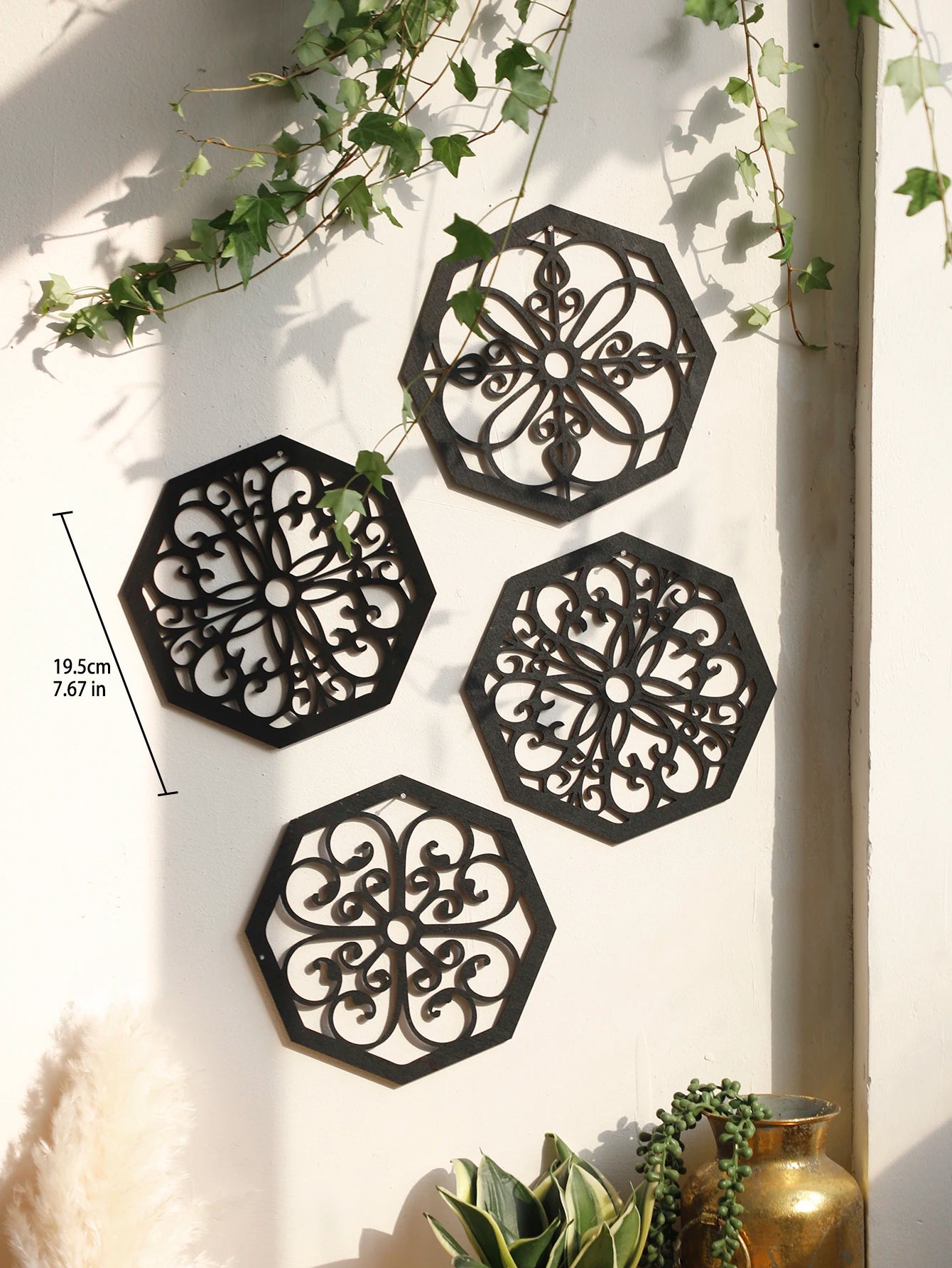 4Pcs Black Wooden Hollow Wall