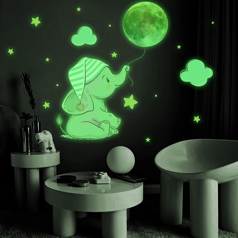 Baby Elephant Moon Luminous Wall Sticker