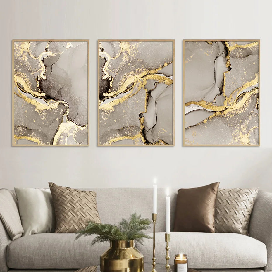 Nordic Marble Beige Gold Abstract Wall Art