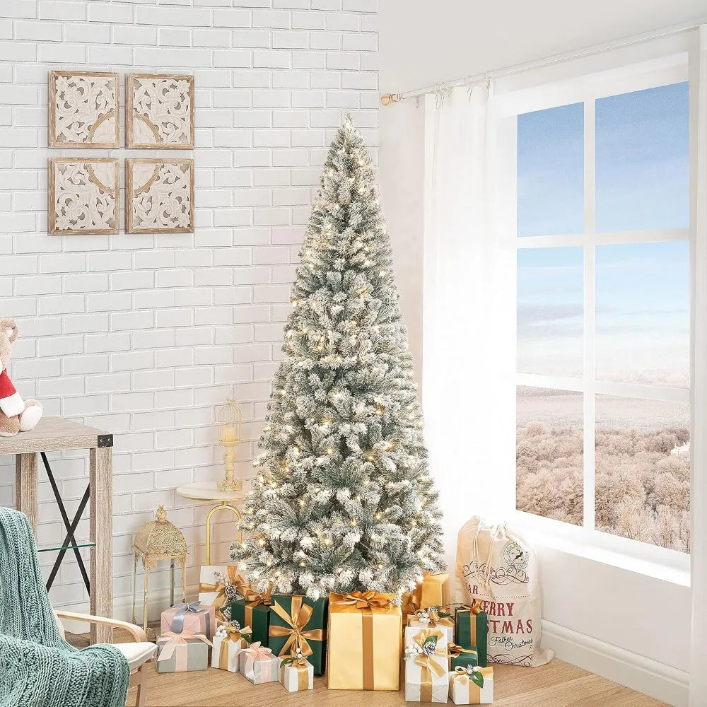 6.5ft Frosted Prelit Slim Artificial Christmas Tree