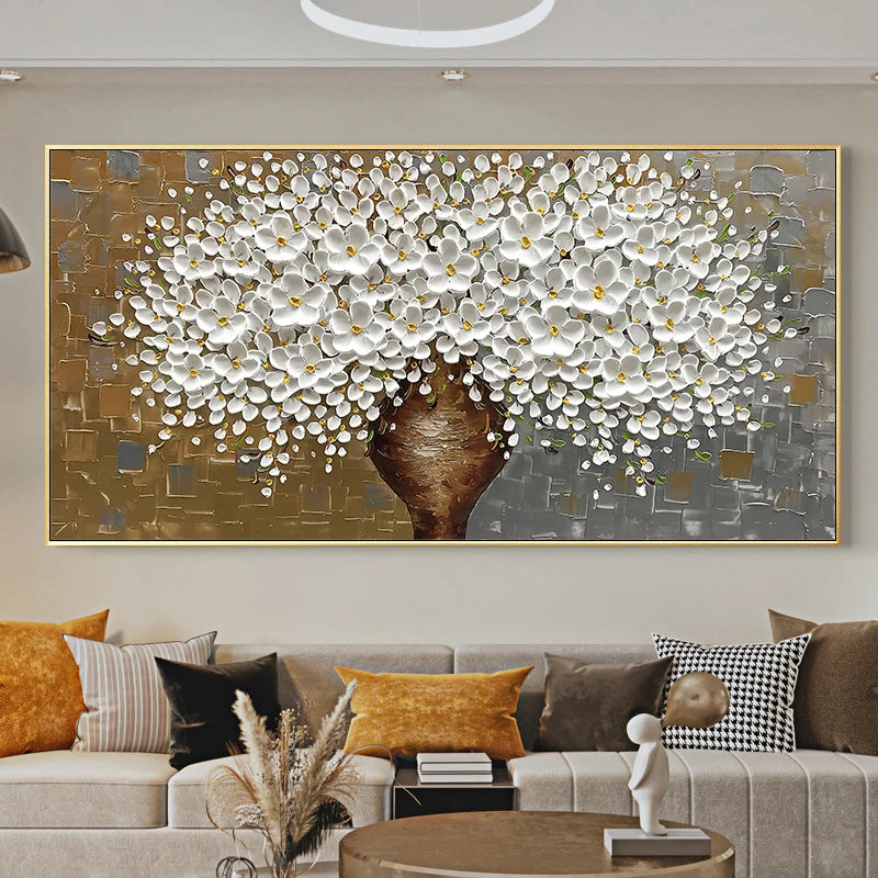 Abstract White Flower Oil Painting