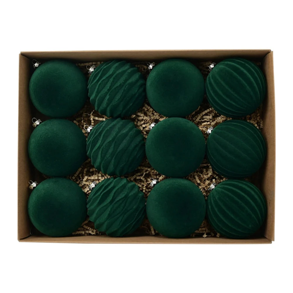 12Pcs/Box 8cm Christmas Velvet Ball