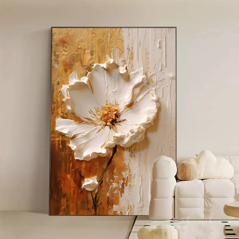 White Flower Oil  Printed on Canvas