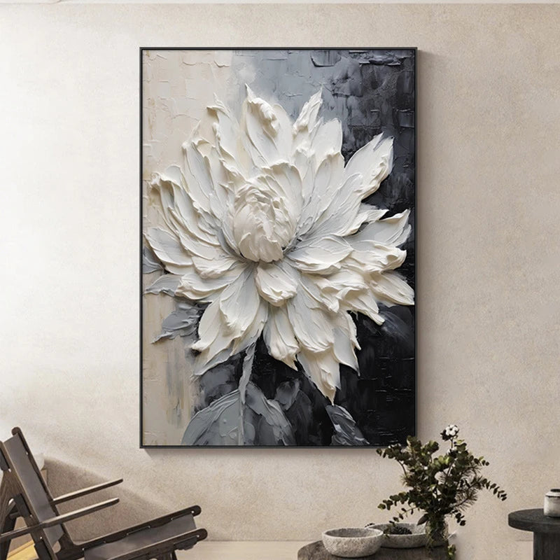 White Flower Oil  Printed on Canvas