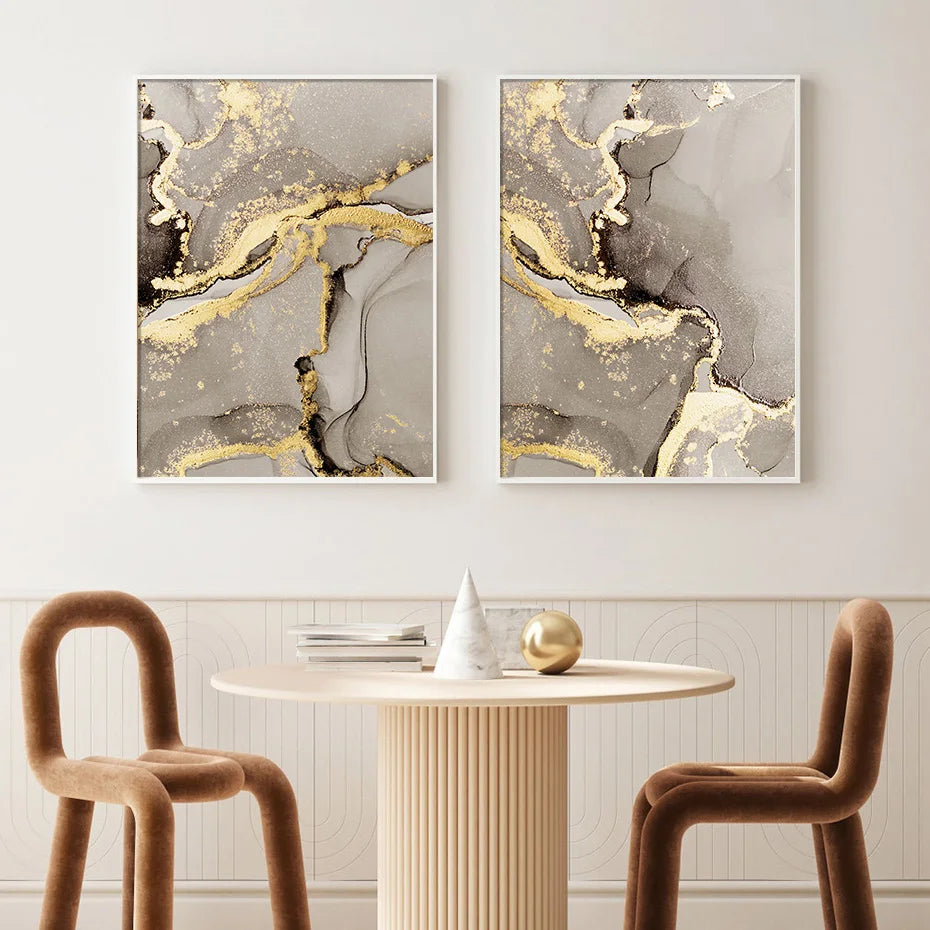 Nordic Marble Beige Gold Abstract Wall Art