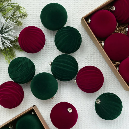 12Pcs/Box 8cm Christmas Velvet Ball