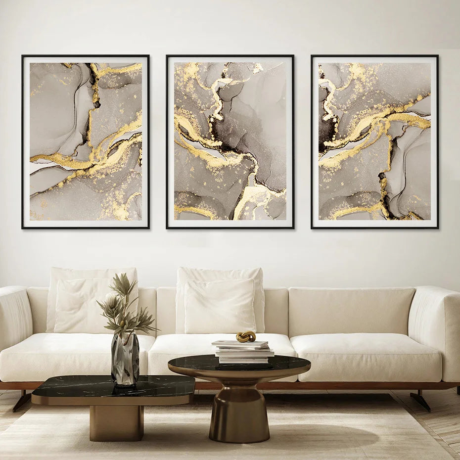 Nordic Marble Beige Gold Abstract Wall Art