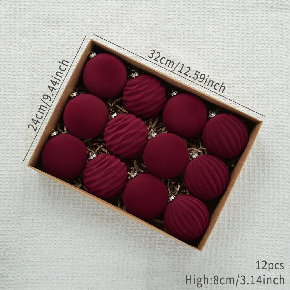 12Pcs/Box 8cm Christmas Velvet Ball