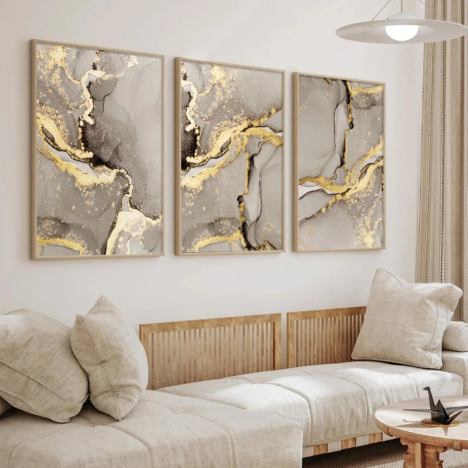 Nordic Marble Beige Gold Abstract Wall Art