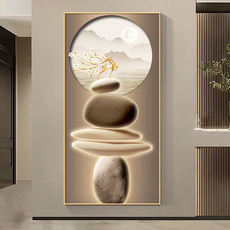 Zen Stone Golden Deer Canvas