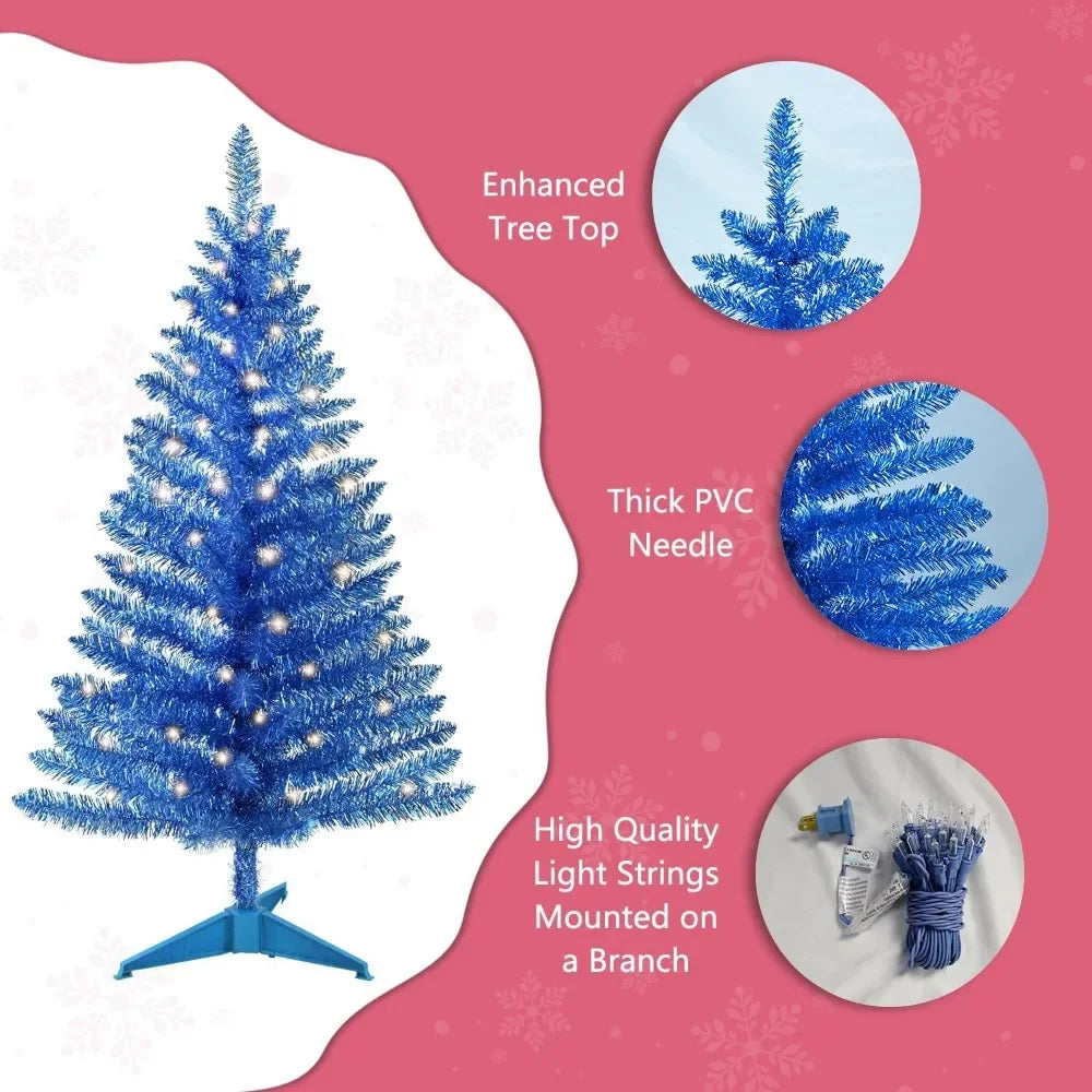 Artificial Blue Christmas Tree Lighted