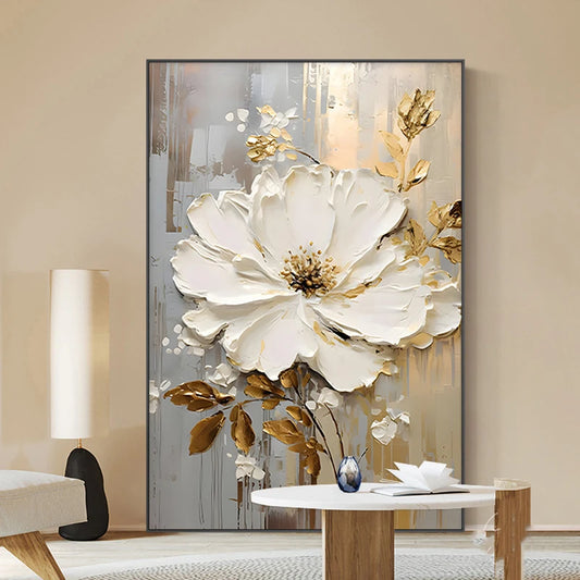 White Flower Oil  Printed on Canvas