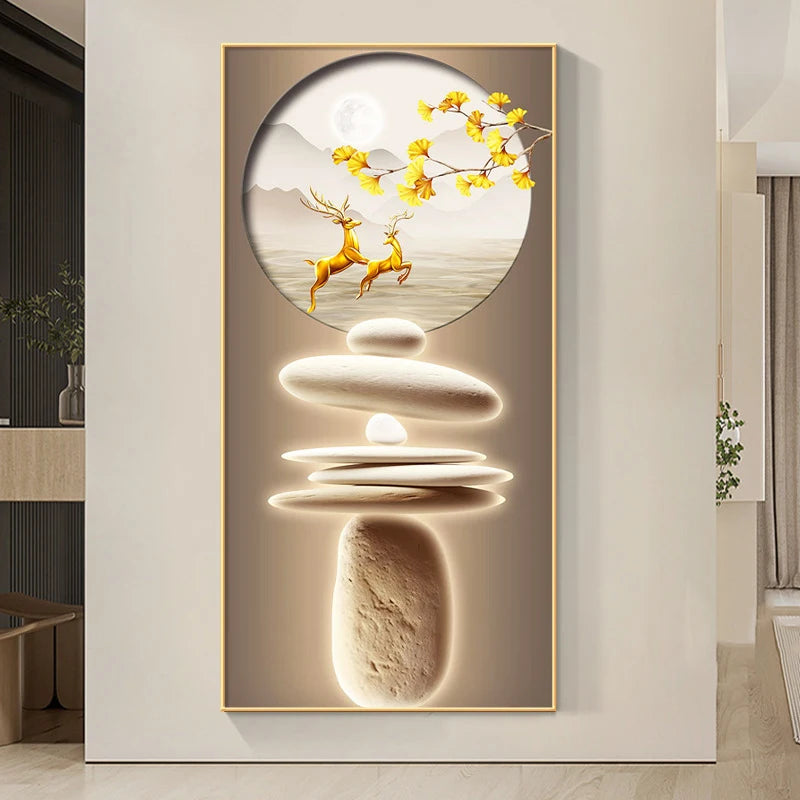 Zen Stone Golden Deer Canvas