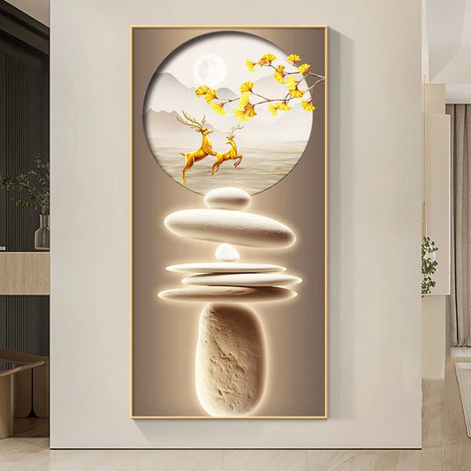 Zen Stone Golden Deer Canvas