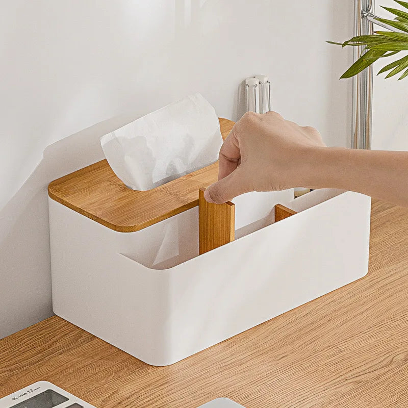 Desktop Tissue Box With Wooden Cover