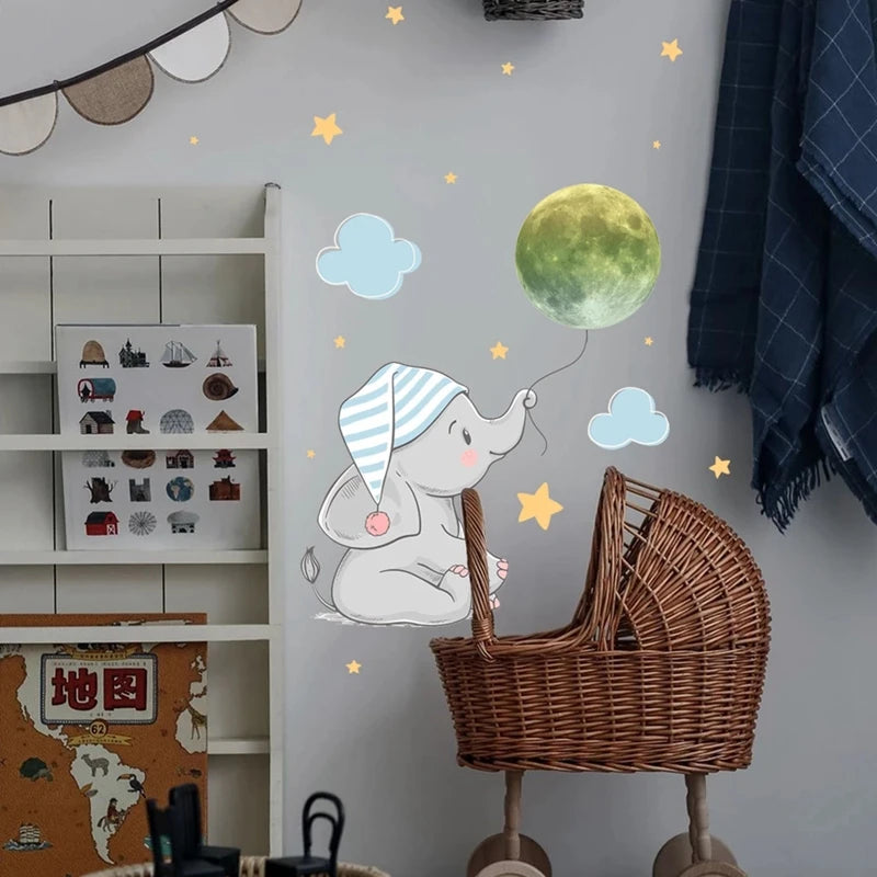 Baby Elephant Moon Luminous Wall Sticker