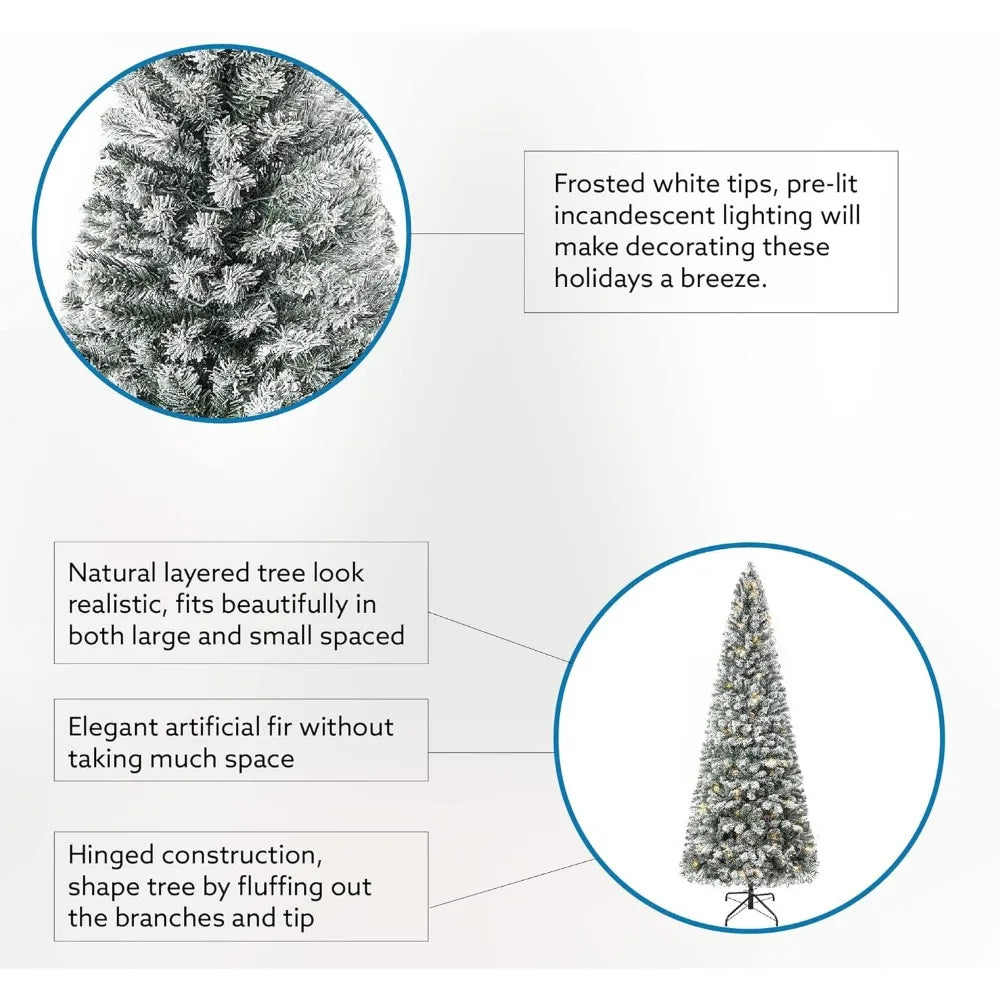 6.5ft Frosted Prelit Slim Artificial Christmas Tree